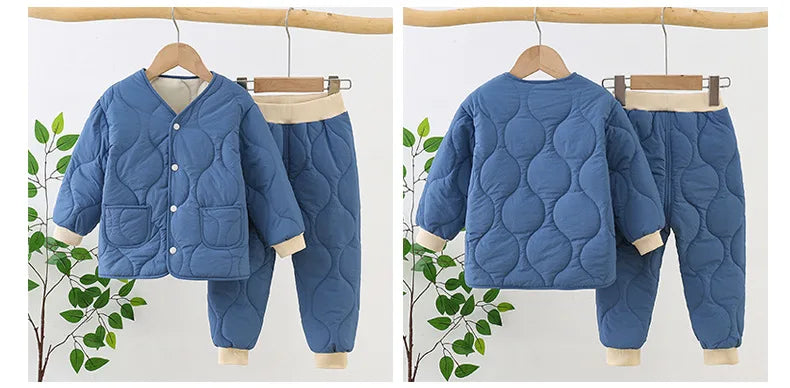 Autumn Winter Baby Kids Jackets+Pants Sets Thicken Boys Girls Coat Trousers Warm Windproof Clothes Suit For Children Home Wear