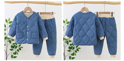 Autumn Winter Baby Kids Jackets+Pants Sets Thicken Boys Girls Coat Trousers Warm Windproof Clothes Suit For Children Home Wear