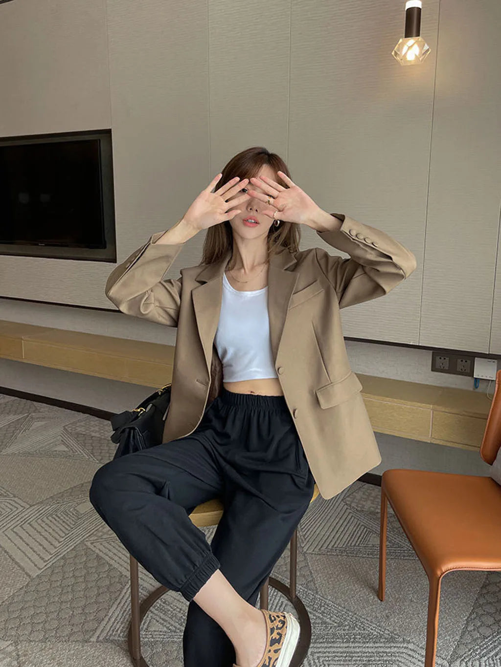 Chic Black Oversized Blazer for Women, Casual Office Lady Suit Jacket, Y2K Fashion Business Blazer, Spring Autumn Streetwear Out