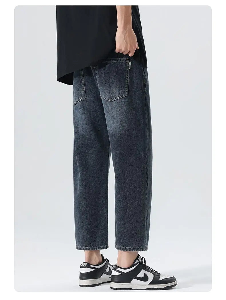 High Streets Spring Summer Men's Jeans American Retro Baggy Wide Leg Denim Pants Loose Solid Cotton Jeans Male Trendy Trousers