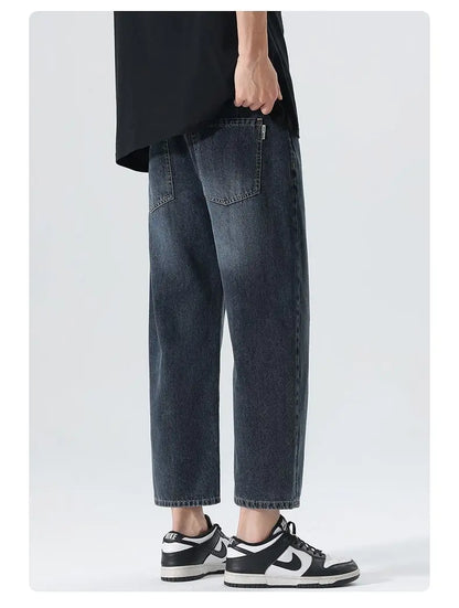 High Streets Spring Summer Men's Jeans American Retro Baggy Wide Leg Denim Pants Loose Solid Cotton Jeans Male Trendy Trousers