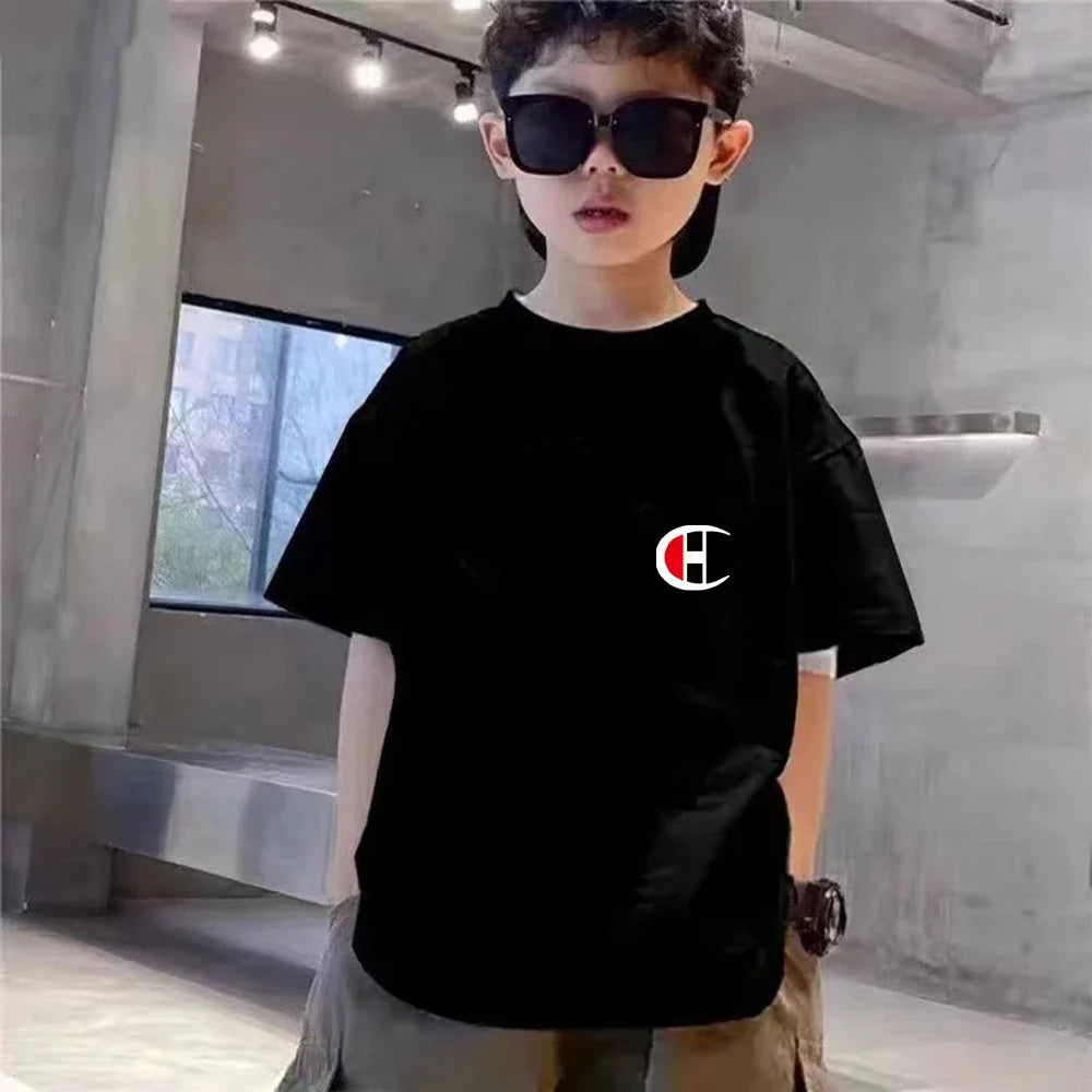 2026 Summer Kids White T-shirt+Shorts Two-Piece Set Idol Print Boys Girls Toddler3-12Yrs Sports Casual Brand Clothes