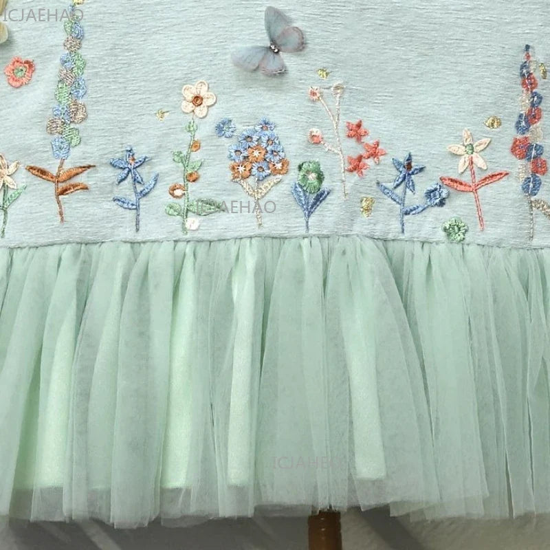 2026 Girls Elegant 3D Floral Bow Princess Gown Dress Children Formal Attire Vestido Costume Birthday Party Kids Clothing Pageant
