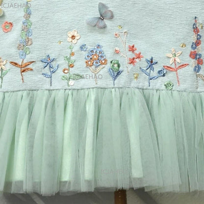 2026 Girls Elegant 3D Floral Bow Princess Gown Dress Children Formal Attire Vestido Costume Birthday Party Kids Clothing Pageant