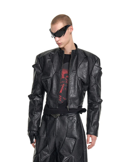 Spring Autumn Cool Handsome Short Deconstruction Pu Leather Jacket Men Luxury Designer Punk Style Clothes Streetwear