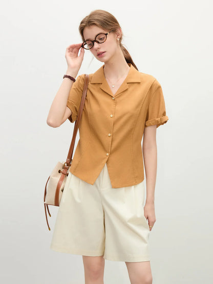 Holiday Style Sunset Linen Retro Shirt For Women Summer 2025 New Arrival Korean Style Cuban Collar Loose Shirt 25FS12316
