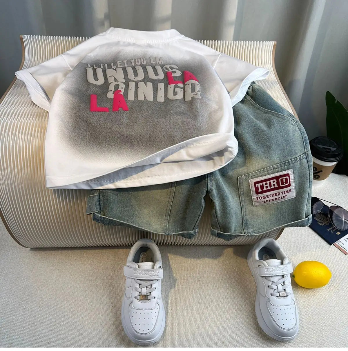Korean Children's Summer Clothes Kids Set Outfits Boys 2026 Handsome Sleeveless&Short Sleeved T-shirt Denim Shorts 2-piece Set