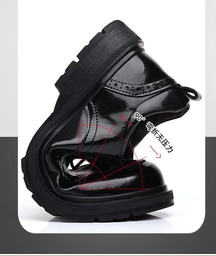 Spring Autumn Business Leather Shoes for Men Solid Color Lace Designer Big Head Dress Shoes Male Fashion Platform Casual Shoe