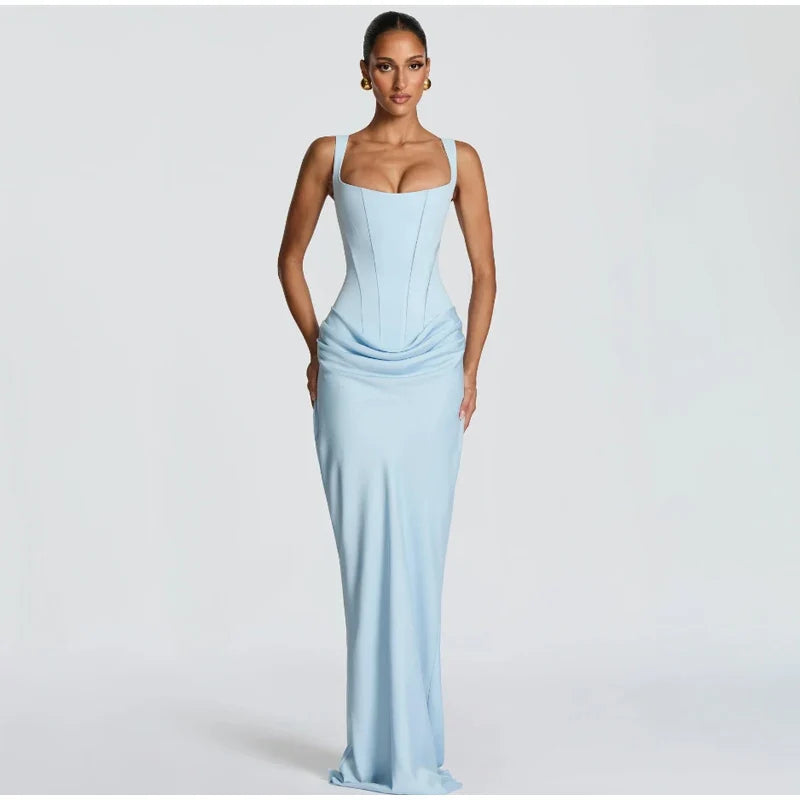 Lady Sexy Strapless Split Solid Pleated Dress Women Chic Backless High Waist Off-shoulder Dresses 2026 New Evening Party Gowns