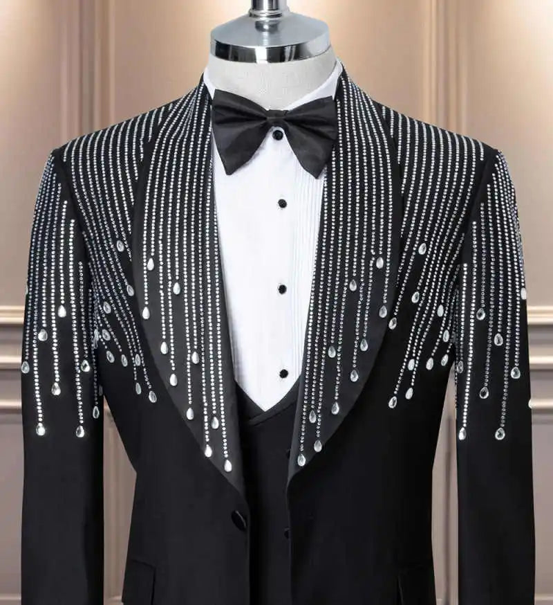 Customized Wedding Groom's Tuxedo 2 Piece Jacket Pants Crystals Shawl Lapel Formal Occasions Party Costume Homme Ropa hombre