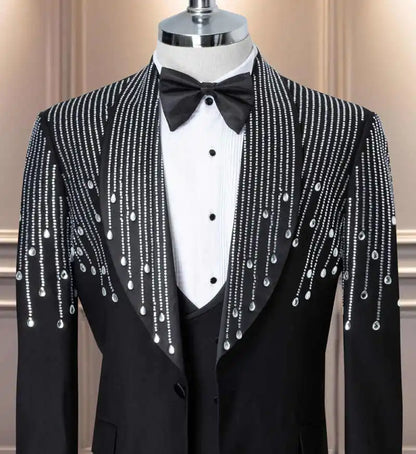 Customized Wedding Groom's Tuxedo 2 Piece Jacket Pants Crystals Shawl Lapel Formal Occasions Party Costume Homme Ropa hombre