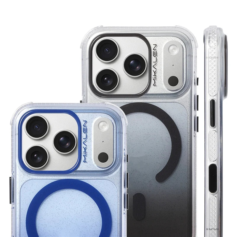 Bling Glitter Clear Gradient Color Magnetic Case For iPhone 17 17Pro 17Pro Max Original Touch Camera Button Cover for Magsafe