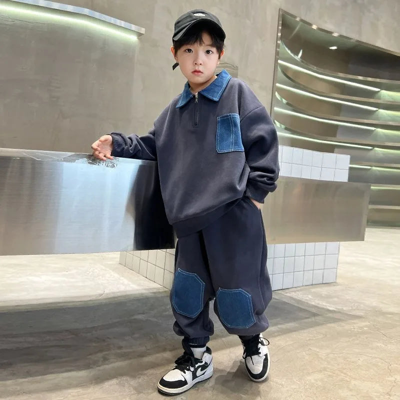 Colorblock Sweatshirt Set Children's Suit for Boy 2025 New Clothing Outdoor Clothes Winter Kids Men's Sets Boys Boy's Top Bottom