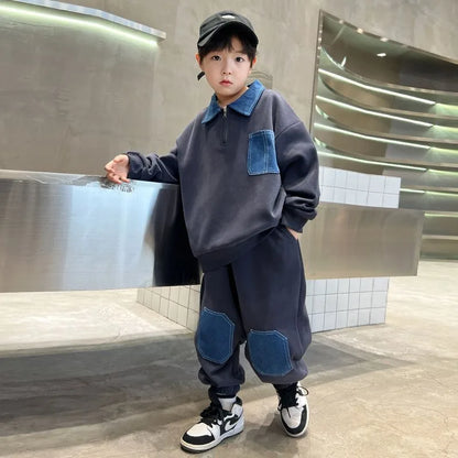 Colorblock Sweatshirt Set Children's Suit for Boy 2025 New Clothing Outdoor Clothes Winter Kids Men's Sets Boys Boy's Top Bottom