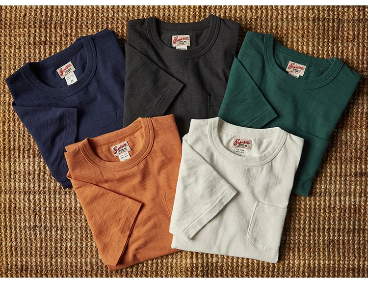 Rugged Bronson Loopwheel Tubular Pocket T-Shirt 220g Slub Cotton Men's Seamless Side Tee Short Sleeve