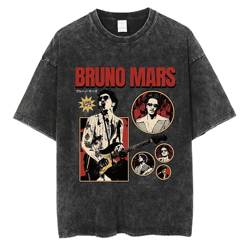 Bruno Mars The Romantic Tour 2026 Vintage Washed T Shirts Men's Women Punk Gothic Fashion Cotton Short Sleeve T-Shirt Streetwear