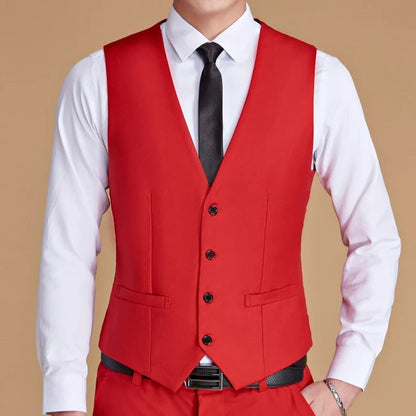 Men Vest White V Neck Solid Single Button Slim Business Formal Waistcoat Tweed Sleeveless Men Suit Vest