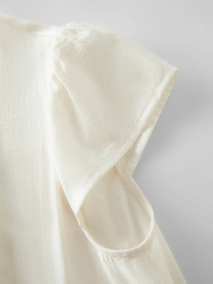 Ruffled V-neck Shirt for Women 2025 Summer New Arrival Elegant Temperament Commuting Flying Sleeve Slim Chic Top 25FS12683