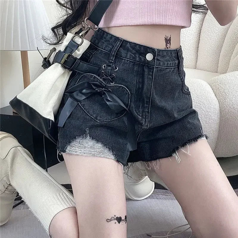 Classic Bow High Waist Short Jean Pants Woman New In Casual Jorts Hot Stretchy To Wear Harajuku Fashion Denim Shorts for Women