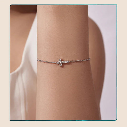 Bracelet de moissanite classique, chaîne en argent sterling 925, bracelet à breloques croisées, bijoux fins de mariage