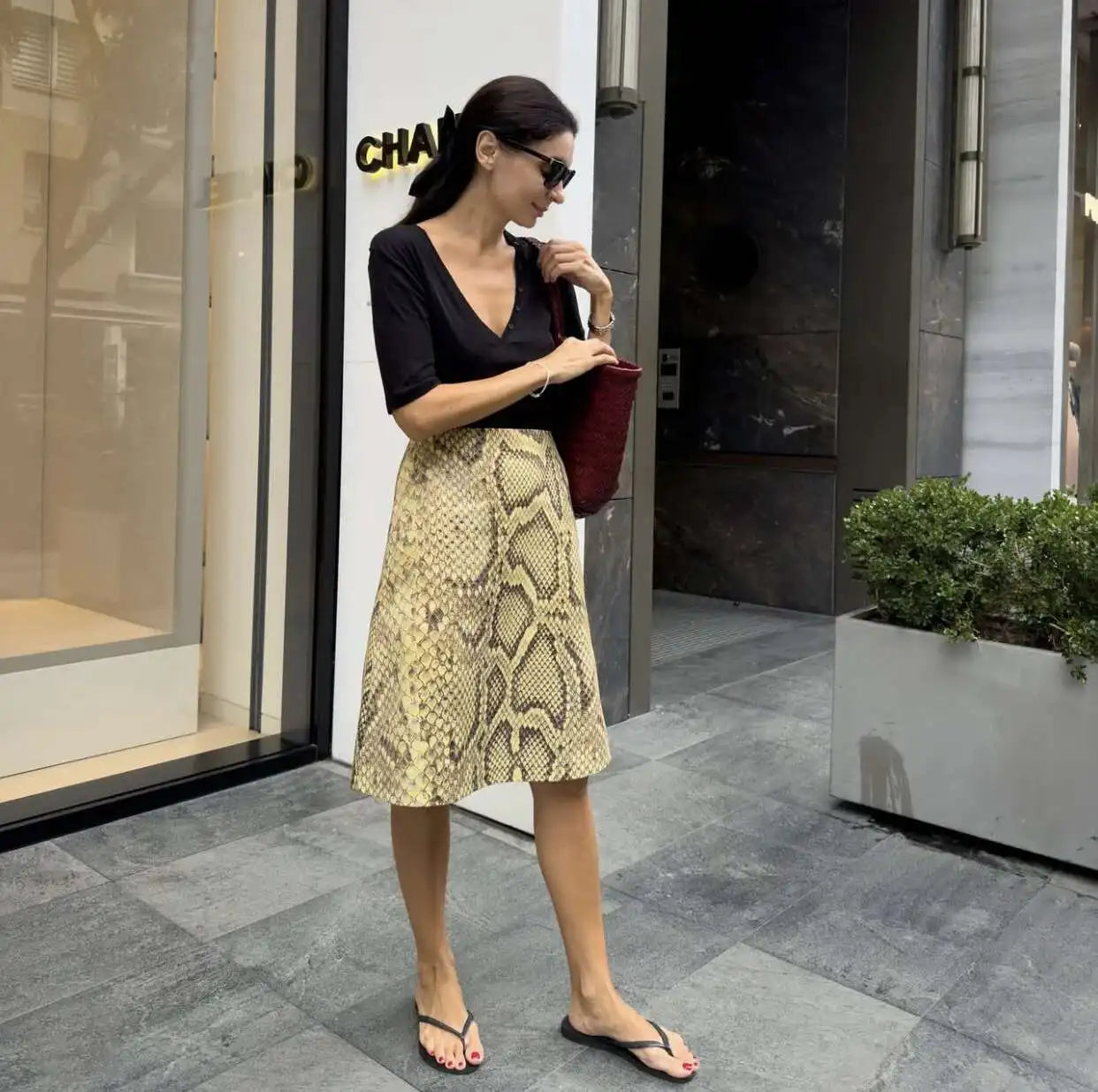 Snakeskin Printed Fashion Skirt Women's High Waist Slim Contrast Patchwork Commute Streetwear Female Vintage Y2k Skirt DDX8