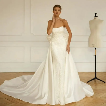 Boat Neck Mermaid Wedding Dresses with Dechable Train Sequined Beading Luxury Vestidos De Novia Vintage Bridal Gowns