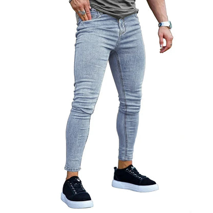 Mens Skinny Jeans Solid Color High Stretch Denim Trousers Casual Daily For Office Parties Male Cowboy Pants