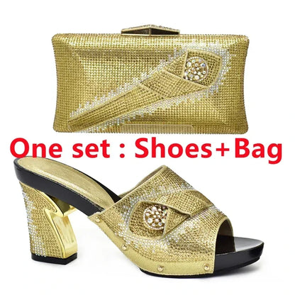 Italian Matching Shoes and Bag Set Decorated with Rhinestone African Shoes and Bag Set for Wedding High Quality Shoes Bag