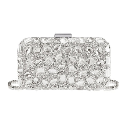 Fashionable and Luxurious, Simple Rhinestone Party Clutch and Box Bag, Exquisite and Elegant Women's Evening Bag, Paired with a Gorgeous Rhinestone Pendant Necklace, Bracelet, and Earrings Four-Piece Set, Perfect Wallet for P
