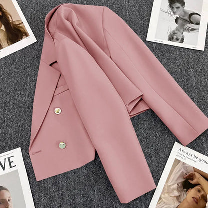 Lucyever Cropped Blazer Jacket Women Korean Fashion Double-Breasted Suit Coat 2024 Autumn New Casual Simple Office Lady Blazers