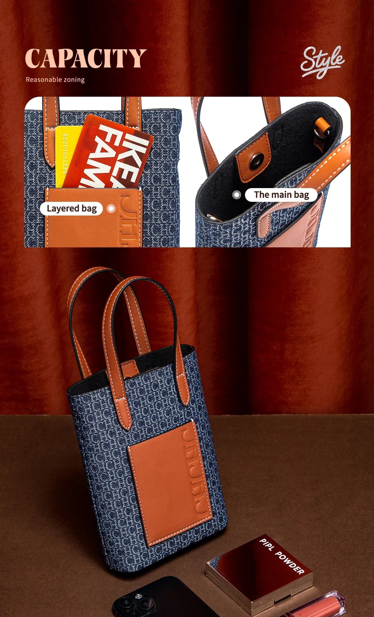 Casual Simple Handbag Mobile Phone Bag Autumn New Collection Women's Cowboy Shoulder Bag