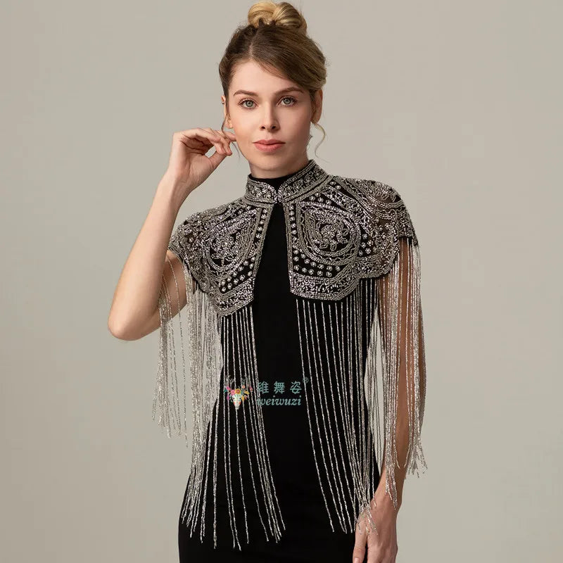 Long Tassel Shawl Paired with Cheongsam Dress Wedding Coat Cos Indian Heavy Industry Beaded Shawl Long Tassel Arab Gown Shawl