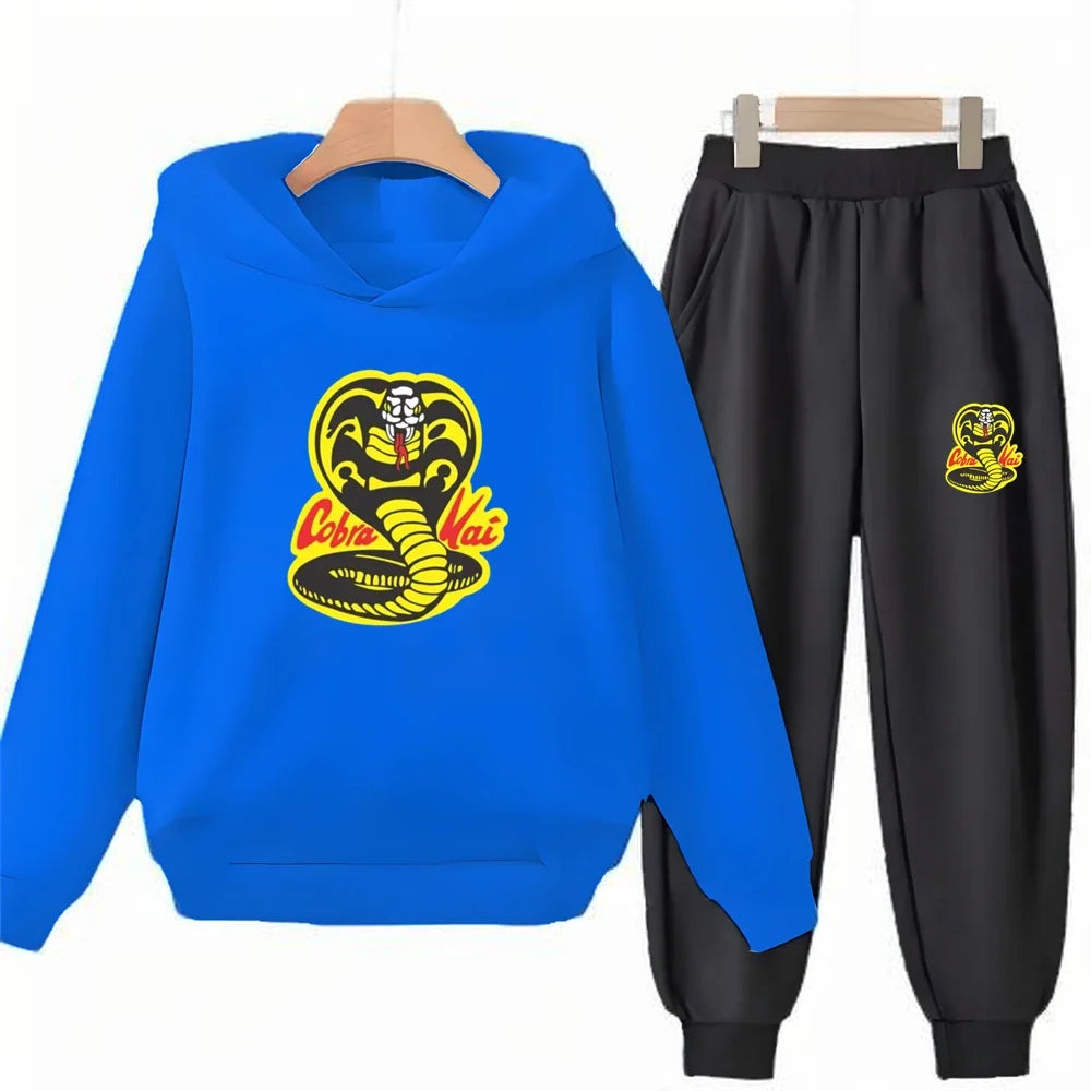 Children's Hoodie+Pants Black Children Cobra Stamp Coat Boys Girls Hoodie Tops Leisure Sweatshirt Toddler 3-12 Year Clothing