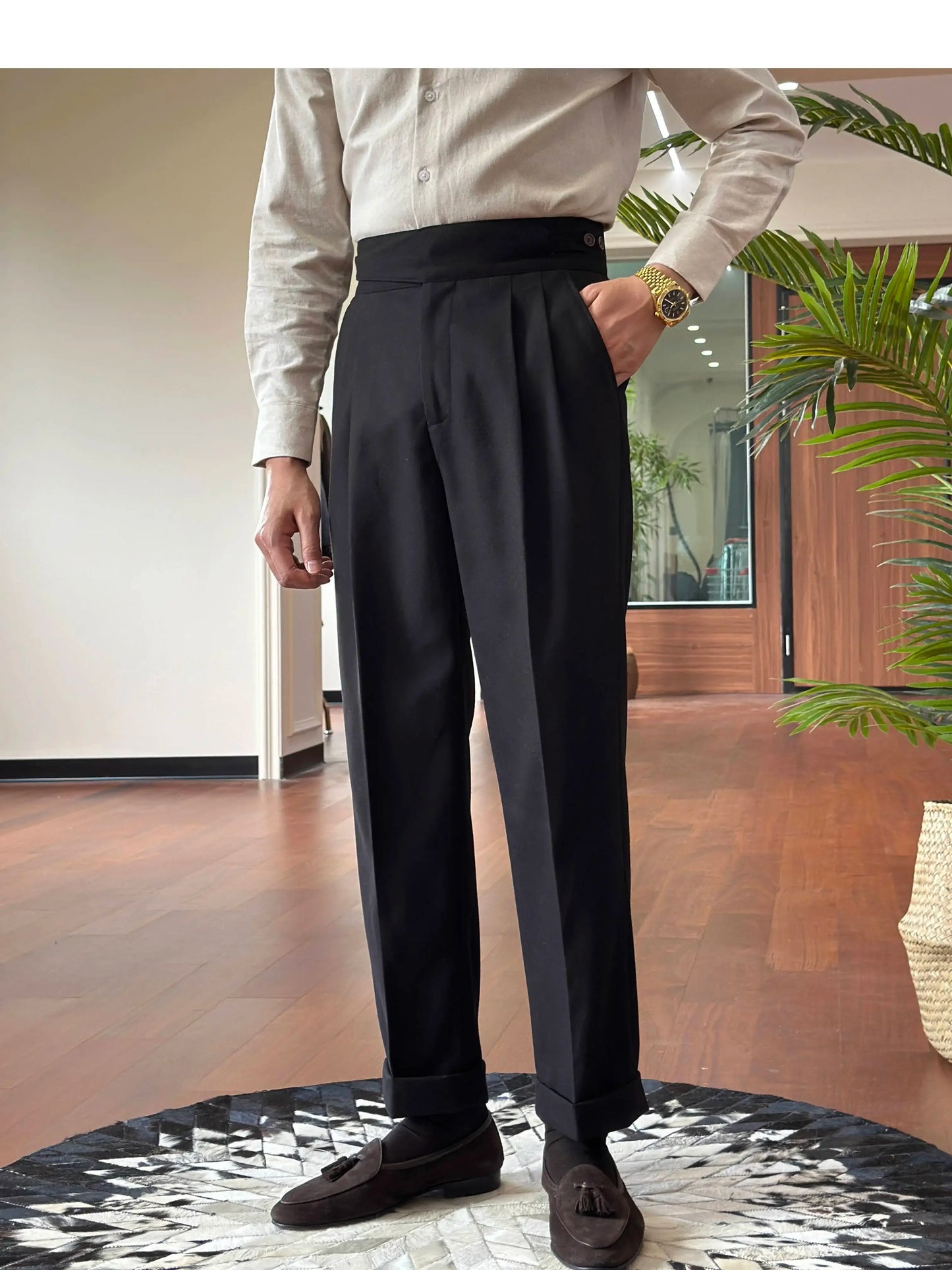 Naples Pants For Men High-Waisted Daily Office Straight-Leg Casual Long Trousers Commuting Versatile British Style Autumn Dress