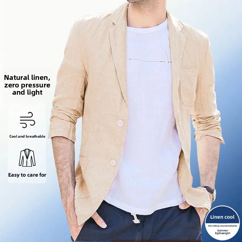 Linen Sun Protection Jacket Blazer - Men Fashionable Business Travel Wedding Versatile Casual Lightweight Cool Breathable Blazer