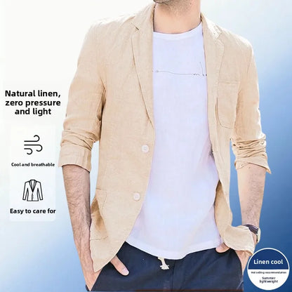 Linen Sun Protection Jacket Blazer - Men Fashionable Business Travel Wedding Versatile Casual Lightweight Cool Breathable Blazer