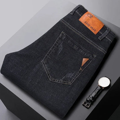 New men's straight leg jeans classic black blue micro elastic casual business casual denim pants men's brand pants