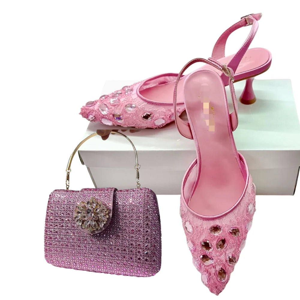 Women's Clutch Bag and Shoes Fairy Diamond High Heels Stylish Dress Shoes Pointed Toe Stiletto Heels Elegant Party Wedding Shoes