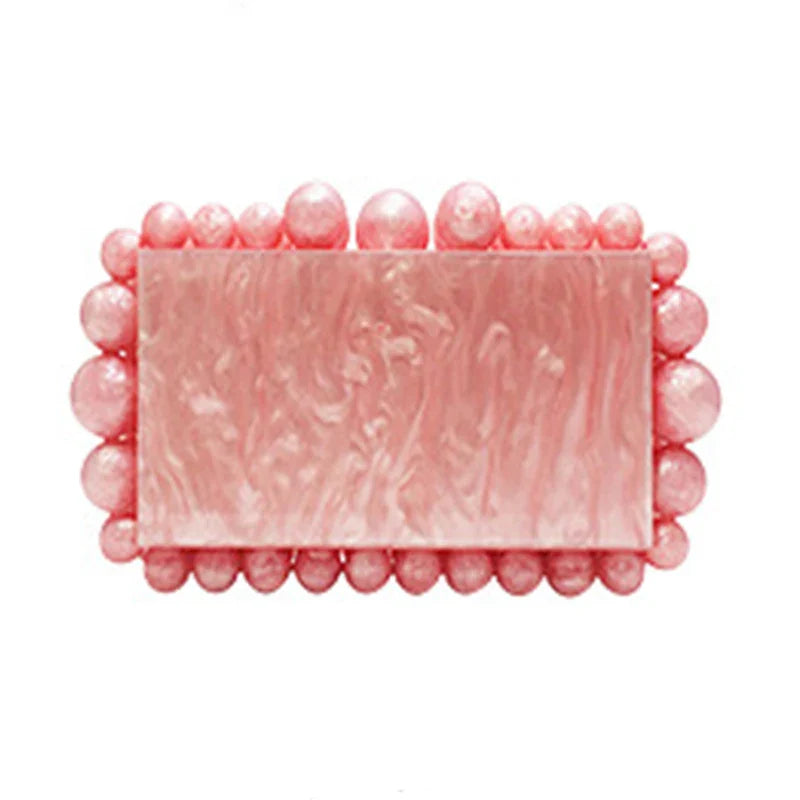Fashion Women Acrylic Turquoise Evening Clutch Bag Small Pearls Party Black Designer Day Purse Crossbody Chain