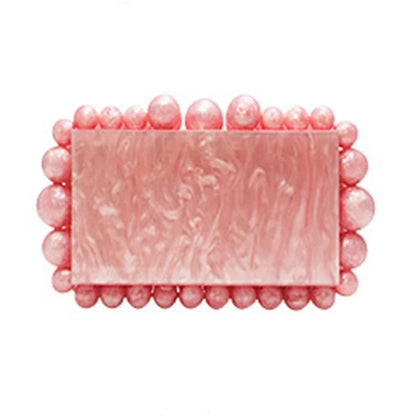 Fashion Women Acrylic Turquoise Evening Clutch Bag Small Pearls Party Black Designer Day Purse Crossbody Chain