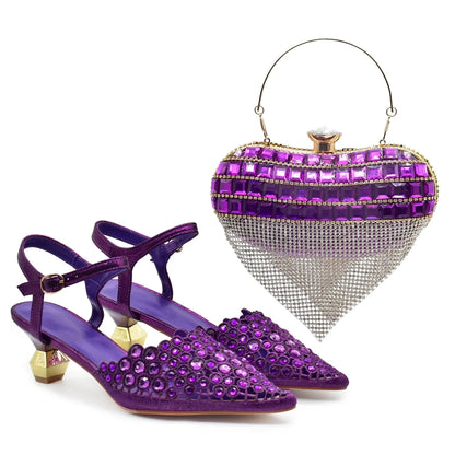 New Arrival Party Shoe and Bag Set for Women Italy 2026 Nigeria Elegance Party Rhinestone Pointed Toe Women's Shoes High Heel