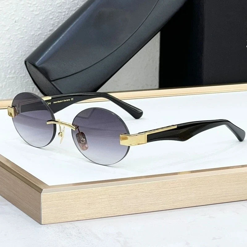 High Street Rimlesss Sunglasses Oval Alloy Acetate High Quality for Men Women Classical Vintage UV400 with Case