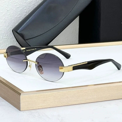High Street Rimlesss Sunglasses Oval Alloy Acetate High Quality for Men Women Classical Vintage UV400 with Case