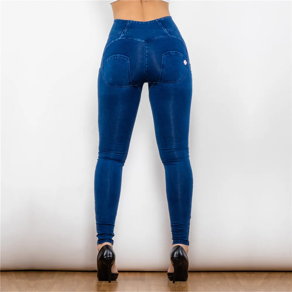 Melody High-Waist Zipper Fly Jeggings Butt Lift Stretch Blue Denim Jeans for Women