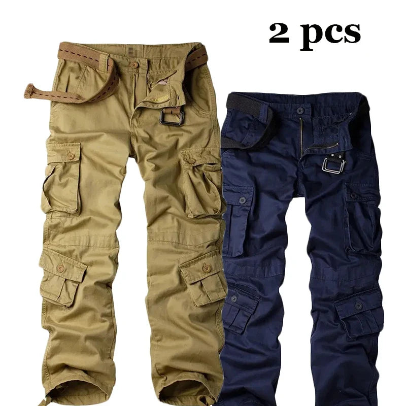 Multi-Pocket Work Pants Men Midweight Field Training Trousers Autumn 1/2Pcs Casual Cargo Pants Outdoor Tactical Hiking Trousers
