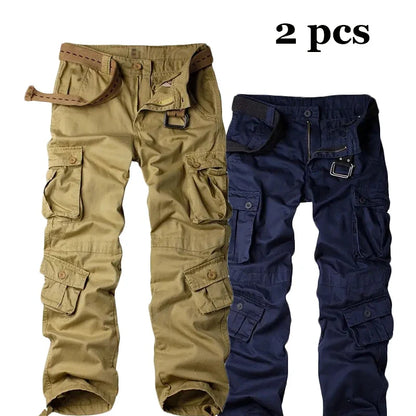 Multi-Pocket Work Pants Men Midweight Field Training Trousers Autumn 1/2Pcs Casual Cargo Pants Outdoor Tactical Hiking Trousers