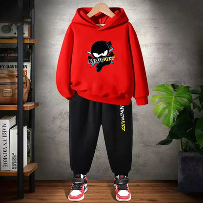 Children Hoodie Child Ninja Print 3-12 Years Old Boys Girls Toddler Coat Top+Pants Stylish Casual Black Sweatshirt Set