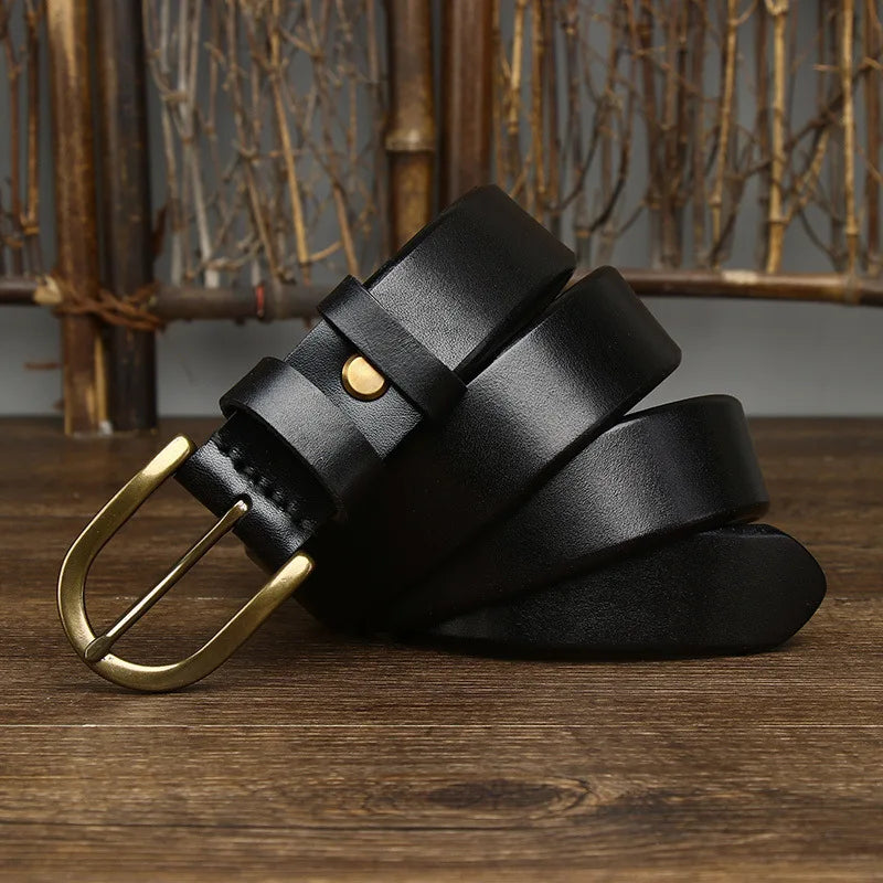 3.3CM Top Cow Genuine Leather Belts for Men Luxury Designer High Quality Copper Brass Buckle Vintage Cowboy Jeans Male Belt