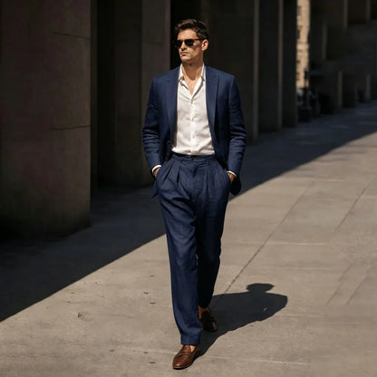 Beige Linen Prom Suits for Men 2 Pieces Wedding Tuxedo Slim Fit Groom Blazer Trousers Set Summer Formal Attire men suit set