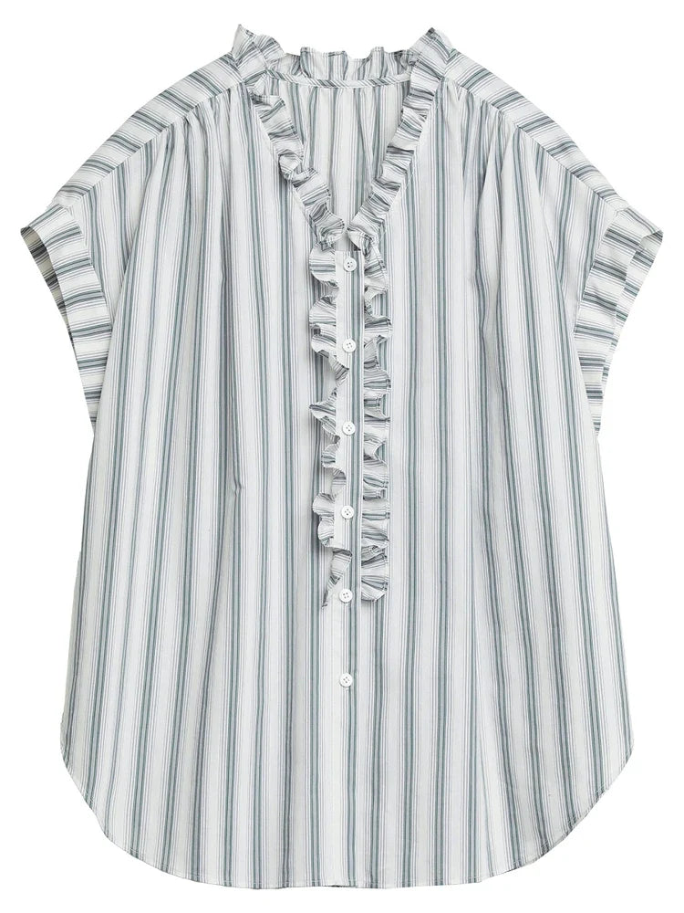 Women Shirts Loose Casual Cotton Ruffled Edge White Short Sleeved Shirt Female Blouses for Woman Summer 2025